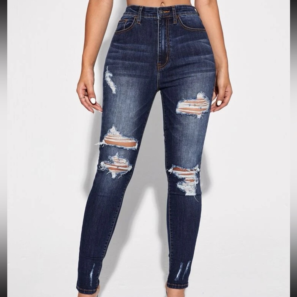 SHEIN High Waisted Ripped Skinny Jeans, XS (2)